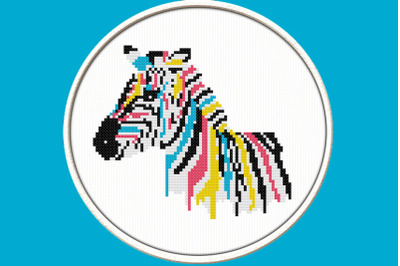 Rainbow Zebra - PDF Downloadable Printable Cross Stitch Pattern