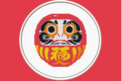 Red Daruma - PDF Downloadable Printable Cross Stitch Pattern