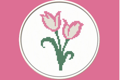 Pink Tulip - PDF Downloadable Printable Cross Stitch Pattern