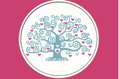 Blue Heart Tree - PDF Downloadable Printable Cross Stitch Pattern