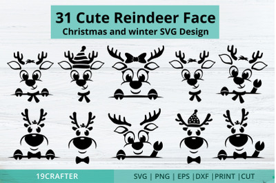 Reindeer Face Cute and Smiley SVG bundle - 31 variations