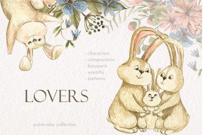 Lovers. Watercolor rabbits