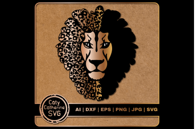 Lion Head with Animal Leopard Print Feathered Mane SVG Cut File