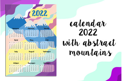 calendar 2022 with abstract mountains and sky and divorces