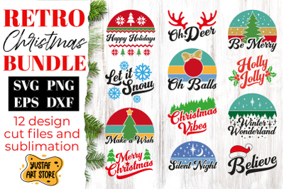 Retro Christmas bundle. Cut files and sublimation 12 design