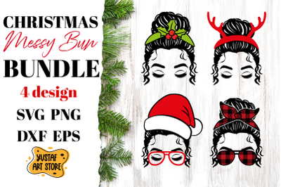 Christmas Messy Bun SVG mini Bundle 4 design