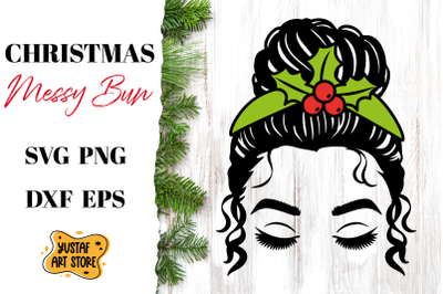 Christmas Messy Bun SVG cut file and sublimation design