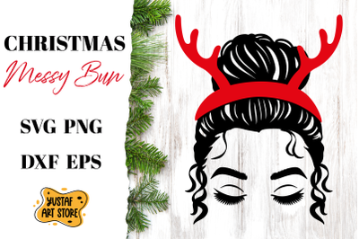 Christmas Messy Bun SVG Deer horns illustration