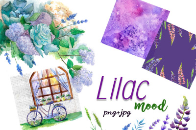 Watercolor lavender,lilac flowers