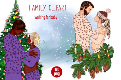 Family clipart, waiting for baby,  sublimation