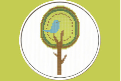 Bird in Tree - PDF Downloadable Printable Cross Stitch Pattern