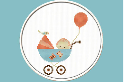 Baby in Stroller- PDF Downloadable Printable Cross Stitch Pattern