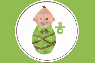 Baby with Pacifier - PDF Downloadable Printable Cross Stitch Pattern