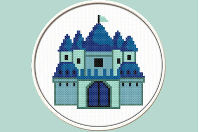 Blue Castle  - PDF Downloadable Printable Cross Stitch Pattern