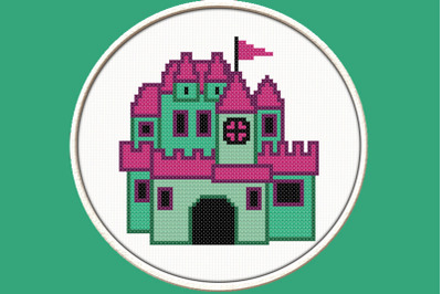 Turquoise Castle  - PDF Downloadable Printable Cross Stitch Pattern