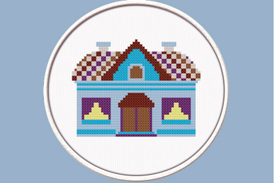 Blue House - PDF Downloadable Printable Cross Stitch Pattern