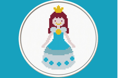 Little  Princess in Blue - PDF Downloadable Printable Cross Stitch Pat