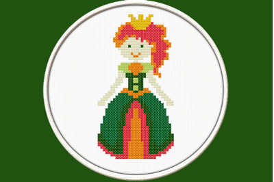 Little  Princess in Green - PDF Downloadable Printable Cross Stitch Pa