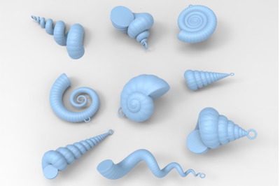 Shell Set - 9 Snail Pendant 3D Models - 3D Printing Charms