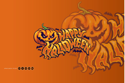 Halloween typography with jack o lantern and bat