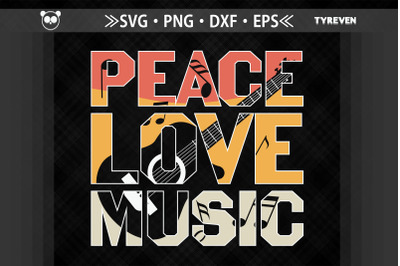 Peace Love Music Guitar Retro Vintage