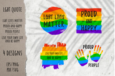 LGBT pride rainbow quotes.&nbsp;4 colorful designs for Pride month