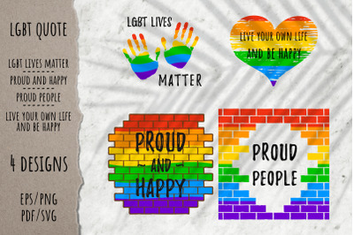 LGBR Lives Matter quotes, rainbow colors on brick wall