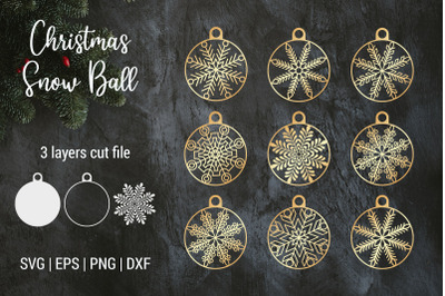 Christmas Snowflake Ball set SVG | Paper cut Holiday designs