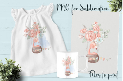 Cute flamingo sublimation. Design for printing.