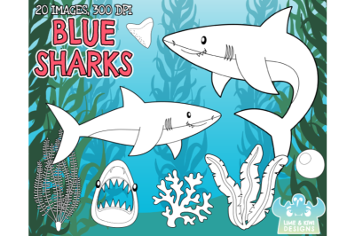 Blue Sharks Digital Stamps - Lime and Kiwi Designs