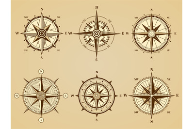 Wind rose. Nautical marine travel symbols for ancient ocean navigation