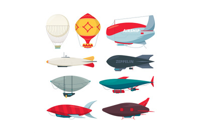 Flight zeppelin. Airship balloon freedom concept collection vector dir