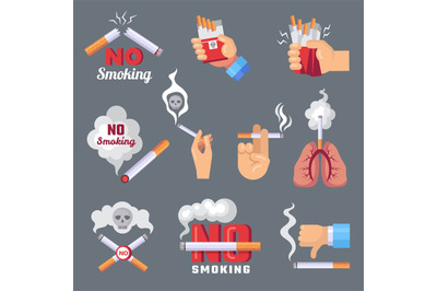 Smoke icon. Lungs and cigarette inhalation smoke problem and dangerous