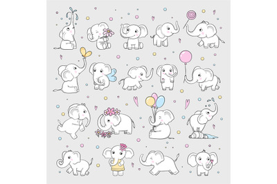 Cute elephant. Wild animals in various poses attractive characters vec