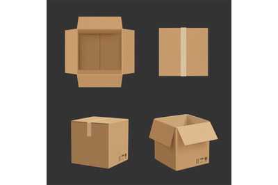 Cardboard box. Paper box different point views transporting package re