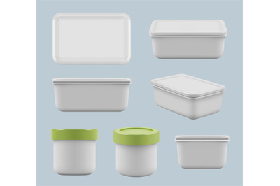 Plastic boxes. Caring food in containers square empty storage utensil