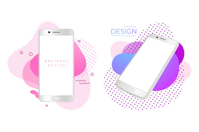 Modern smartphone mockup. Realistic white phones&2C; mobile gadgets on br