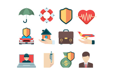 Insurance symbols. Various cases for travelers insurance type for busi