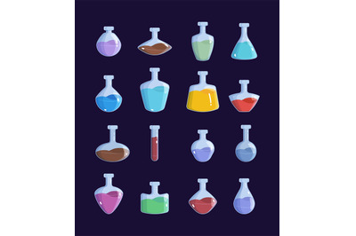 Potion jar. Witchcraft magic bottles game design objects antidot vecto