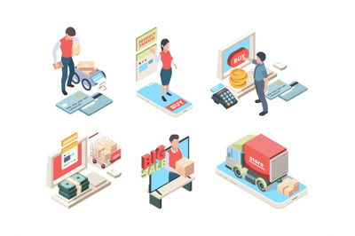 Online shopping. Isometric concept icon online marketplace ordering pr