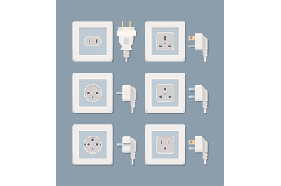 Electric plug. Electricity collection american and european plugged wa