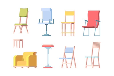 Chairs flat. Modern furniture elegant chairs vector collection