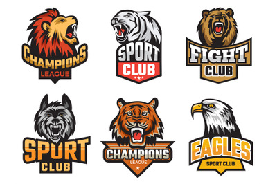 Sport emblem pack. Wild animals stylized picture for logo or team badg