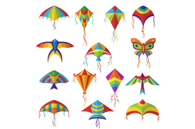 Air kite. Colored different shapes kite in sky festival toys for kids