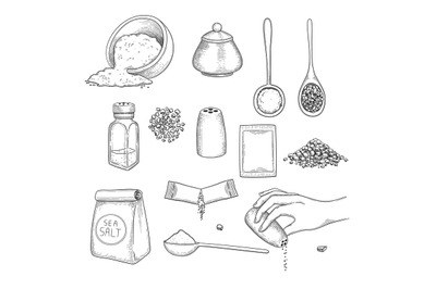 Drawn salt. Eating natural ingredients for preparing food sea crystal