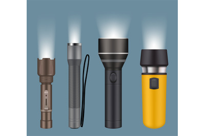 Flashlights. Electric handy flashlights for camping night searching la