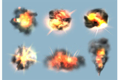 Dynamite exploded effects. Realistic bomb explosion with fire and smok