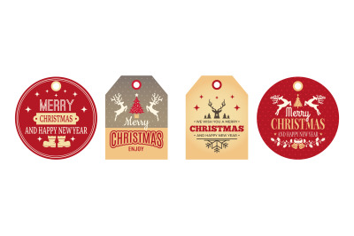 Christmas tags. Festive labels, holiday badges for clothes, gifts card