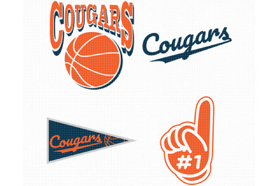 Cougars Basketball Foam Finger and flag SVG