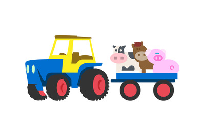 Tractor with farm animals SVG